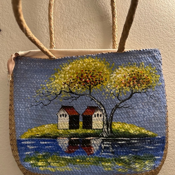 SG Saigon Handi Craft straw purse hand painted. Zipper - Picture 11 of 11